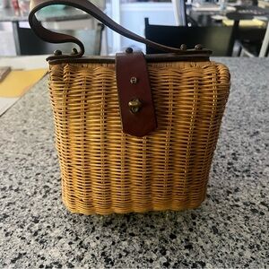 Vintage 60's 70's ETIENNE AIGNER Wicker Rattan Handbag with Leather Strap Brown